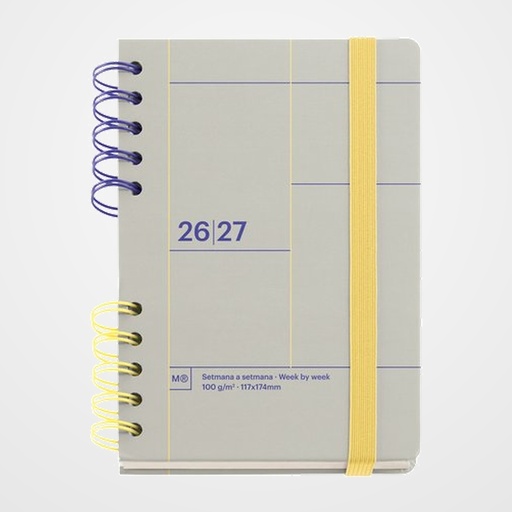 AGENDA ESCOLAR (2026-27) MIQUELRIUS CATALAN BACK TO BASICS WIRE-O tapa EXTRA con GOMA ACTIVA 8º 123x178 S/V APAIS. GRIS