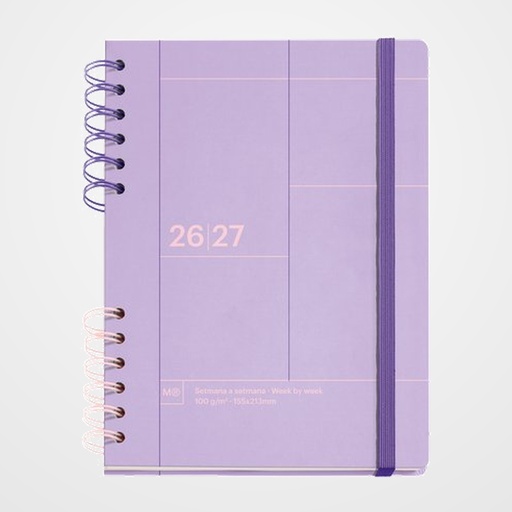 AGENDA ESCOLAR (2026-27) MIQUELRIUS CATALAN BACK TO BASICS WIRE-O tapa EXTRA con GOMA PLUS 4º 160,5x218 S/V APAIS. MALVA