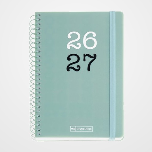 AGENDA ESCOLAR (2026-27) MIQUELRIUS COLLEGE ESPIRAL tapa PP con GOMA ACTIVA 8º 117x174 S/V APAIS. VERDE