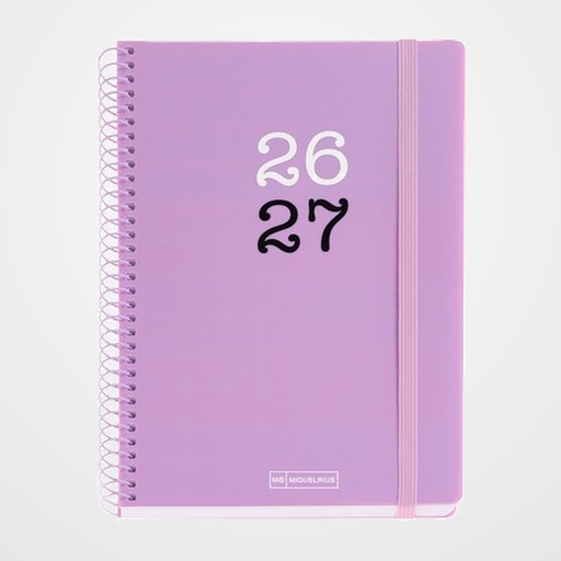 AGENDA ESCOLAR (2026-27) MIQUELRIUS COLLEGE ESPIRAL tapa PP con GOMA PLUS 4º 150x213 S/V APAIS. LILA