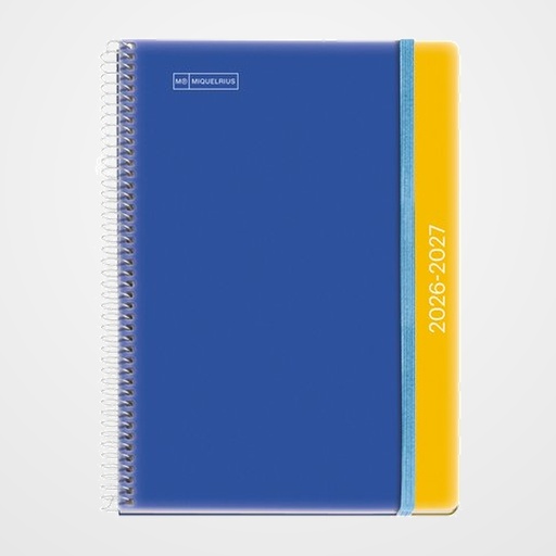 AGENDA ESCOLAR (2026-27) MIQUELRIUS COLLEGE ESPIRAL tapa PP con GOMA PLUS 4º 150x213 S/V C/GOMA DUO BLUE-MUSTARD