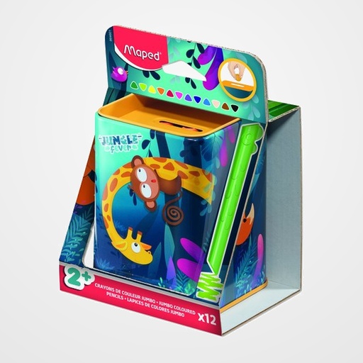 LAPICES de COLORES MAPED JUNGLE FEVER MINI JUMBO HUCHA de METAL de 12