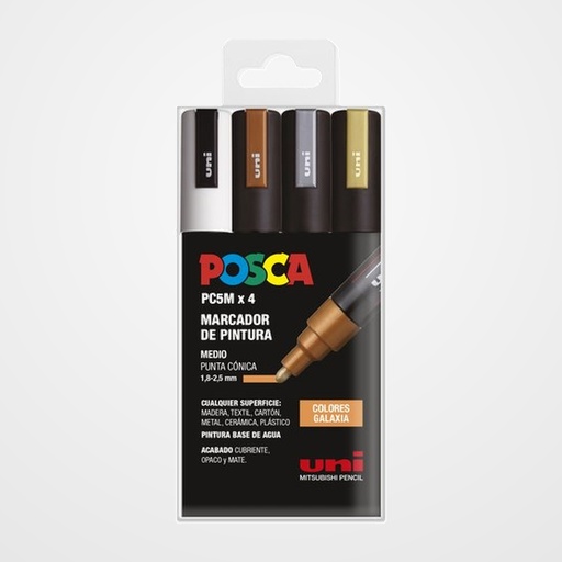 MARCADOR T.OPACA NO PERM. UNI POSCA  1,8 (PC-5M)  SURTIDO COLORES GALAXIA BLISTER DE 4