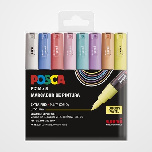 MARCADOR T.OPACA NO PERM. UNI POSCA 0.7 (PC-1M) PASTEL ESTUCHE de 8