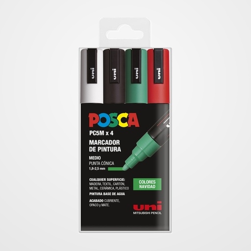 MARCADOR T.OPACA NO PERM. UNI POSCA 1,8 (PC-5M)  SURTIDO COLORES NAVIDAD BLISTER DE 4