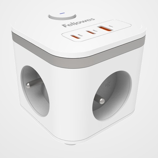 ENCHUFE ADAPTADOR FELLOWES 3 SALIDAS 3 USB (2C + 1A) (CUBO) CABLE 2 MTS.BLANCO