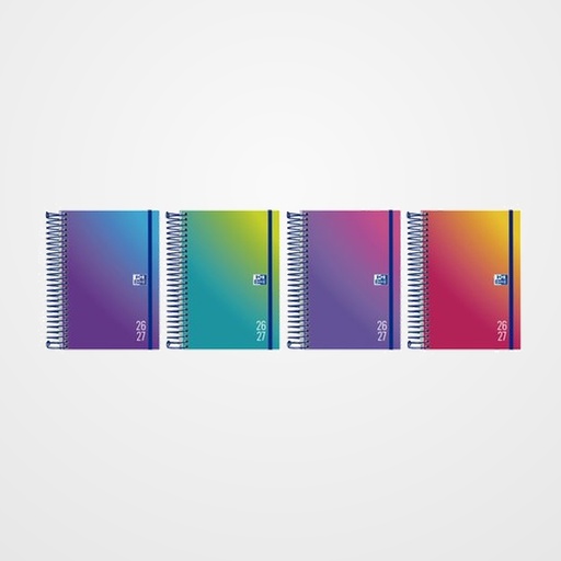 AGENDA ESCOLAR (2026-27) OXFORD GRADIENT ESPIRAL tapa EXTRADURA con GOMA 8º D/P SURTIDO (4 mod.)