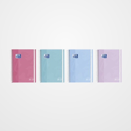 AGENDA ESCOLAR (2026-27) OXFORD TOUCH PASTEL ESPIRAL tapa EXTRADURA con GOMA 8º S/V SURTIDO (4 col.)