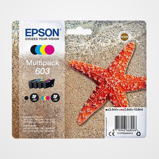 CARTUCHO INKJET EPSON T03U640 Nº603 EXPRESSION HOME XP-2100/3100/4100 WF-2830DWF/2850DWF MULTIPACK (4 col.)