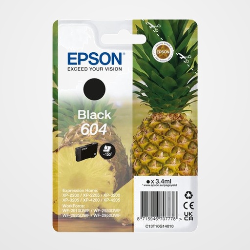 CARTUCHO INKJET EPSON T10G140 Nº604  XP-2200/WF-2910DWF 3.4ml NEGRO
