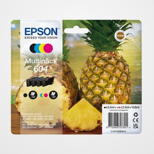 CARTUCHO INKJET EPSON T10G640 Nº604 EXPRESSION HOME XP-2200/WF-2910DWF MULTIPACK (4 col.)