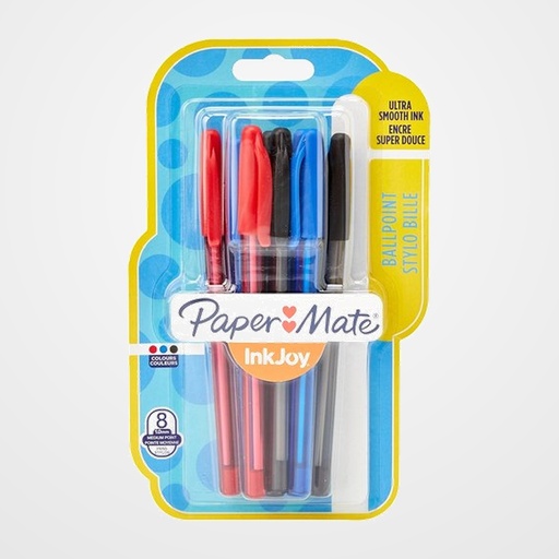 BOLIGRAFO PAPER MATE INKJOY 100 CAP BLISTER DE 8 SURTIDOS 3 NEGRO 3 AZUL 2 ROJO