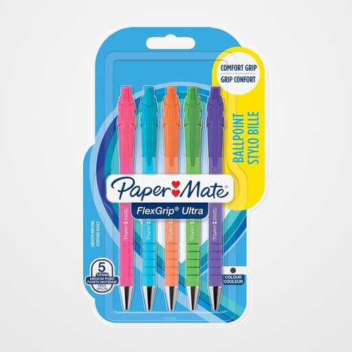 BOLIGRAFO PAPER MATE RETRACTIL FLEXGRIP  PASTEL BLISTER DE 5 (tinta negro)
