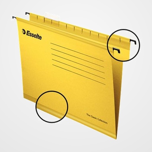 CARPETA COLGANTE ESSELTE cart.visor SUPERIOR FLEXB. V  PENDAFLEX color 210g A4 AMARILLO PACK de 25