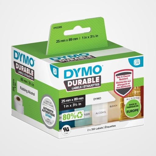 ETIQUETAS DYMO DURABLE LABEL WRITER INDUSTRIAL  25x89 mm ROLLO 2x350 uds. BLANCAS