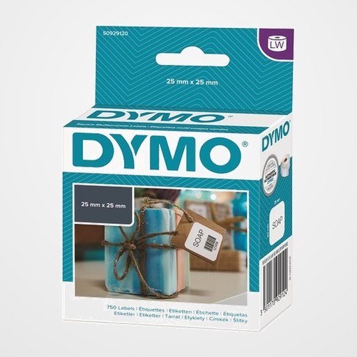 ETIQUETAS DYMO LABEL WRITER  25x25 mm ROLLO 750 uds.PAPEL BLANCO ADHESIVAS