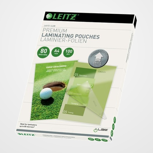 FUNDA PLASTIFICAR LEITZ 216x303 (A4) 80µ PAQUETE de 100