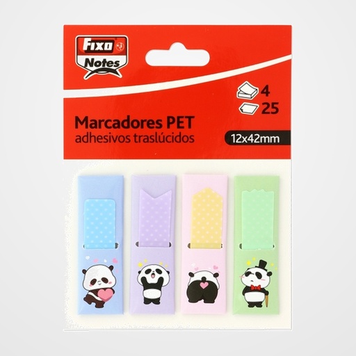 BANDERITAS ADHESIVAS FIXO NOTES POPUP TRASLUCIDAS 12x42mm PANDAS PACK de 4