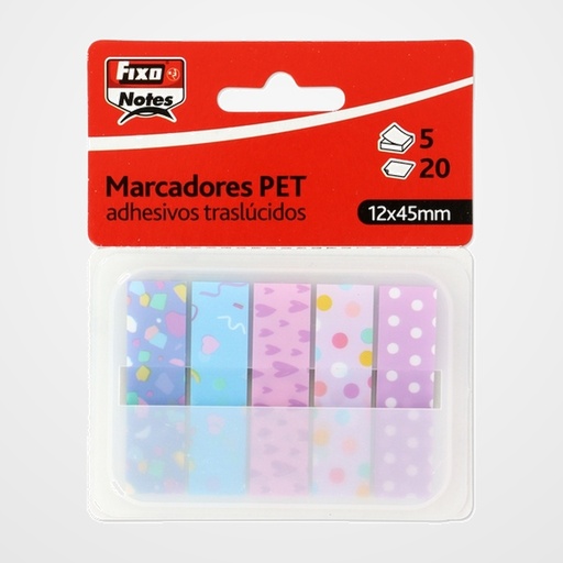 BANDERITAS ADHESIVAS FIXO NOTES POPUP TRASLUCIDAS 12x45mm FIESTA PACK de 5