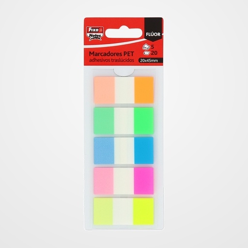 BANDERITAS ADHESIVAS FIXO NOTES POPUP TRASLUCIDAS 20x45 COLORES FLUOR PACK de 5