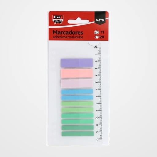 BANDERITAS ADHESIVAS FIXO NOTES TRASLUCIDAS SURTIDAS PASTEL con REGLA PACK de 11