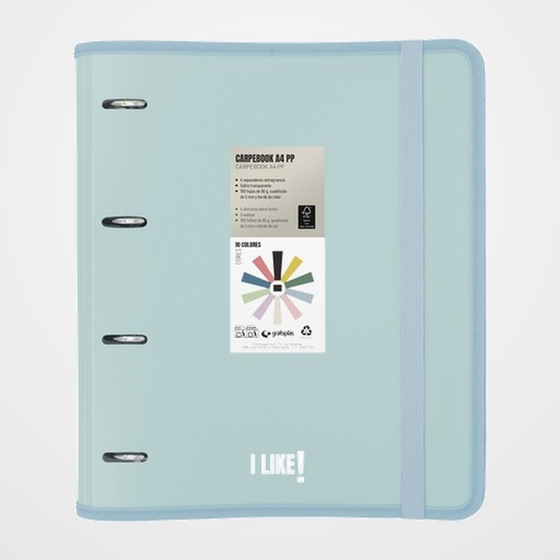 CARPEBLOC GRAFOPLAS LIKE 3 PP SEMIRRIGIDO OPACO A4 4 an.MIXTAS 35mm con REC.80 hj. AZUL CLARO