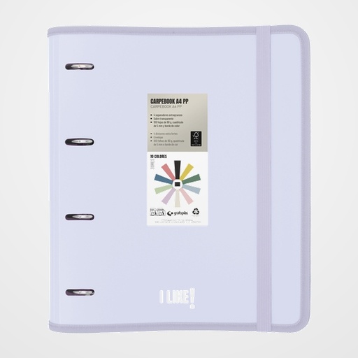 CARPEBLOC GRAFOPLAS LIKE 3 PP SEMIRRIGIDO OPACO A4 4 an.MIXTAS 35mm con REC.80 hj. LAVANDA SOFT