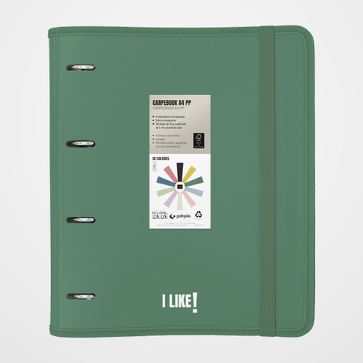 CARPEBLOC GRAFOPLAS LIKE 3 PP SEMIRRIGIDO OPACO A4 4 an.MIXTAS 35mm con REC.80 hj. VERDE OSCURO