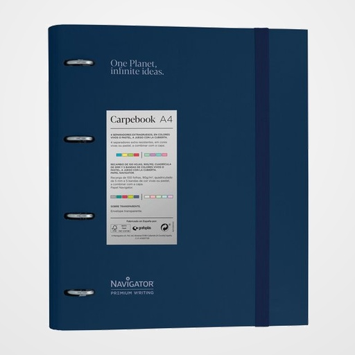 CARPEBLOC NAVIGATOR CARTON FORRADO A4 4 an.MIXTAS 35mm con REC.100 hj. AZUL
