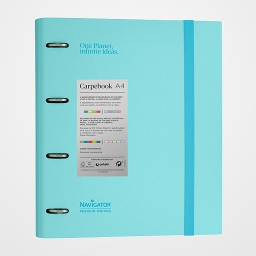 CARPEBLOC NAVIGATOR CARTON FORRADO A4 4 an.MIXTAS 35mm con REC.100 hj. AZUL SOFT