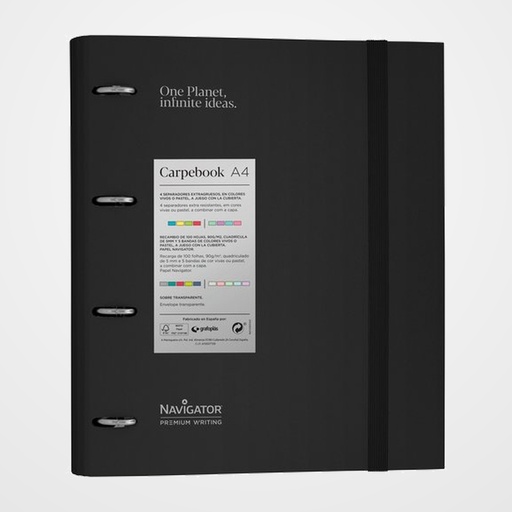 CARPEBLOC NAVIGATOR CARTON FORRADO A4 4 an.MIXTAS 35mm con REC.100 hj. NEGRO