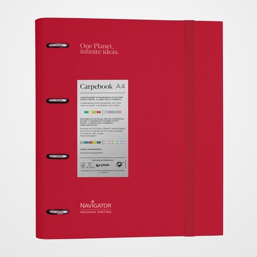 CARPEBLOC NAVIGATOR CARTON FORRADO A4 4 an.MIXTAS 35mm con REC.100 hj. ROJO