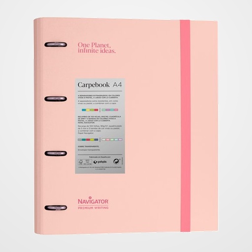 CARPEBLOC NAVIGATOR CARTON FORRADO A4 4 an.MIXTAS 35mm con REC.100 hj. ROSA SOFT