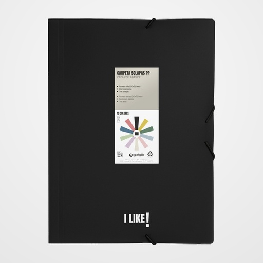 CARPETA de GOMAS y SOLAPAS GRAFOPLAS PP LIKE 3 Fº NEGRO