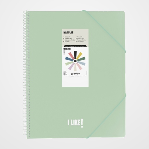 CARPETA FUNDAS (TARIFARIO) GRAFOPLAS ESPIRAL PP RIGIDO MAXIPLAS LIKE 3 A4 20 F. VERDE CLARO