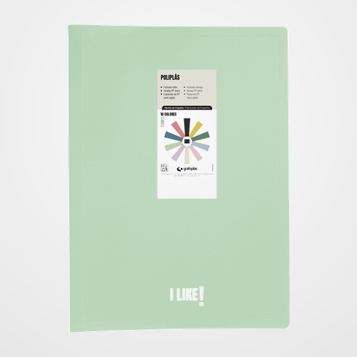 CARPETA FUNDAS (TARIFARIO) GRAFOPLAS PP SEMIRRIGIDO POLIPLAS LIKE 3 OPACO Fº 10 F. VERDE CLARO