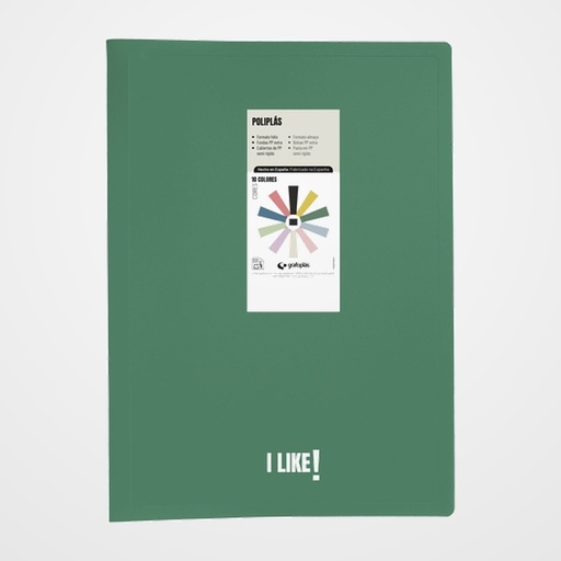 CARPETA FUNDAS (TARIFARIO) GRAFOPLAS PP SEMIRRIGIDO POLIPLAS LIKE 3 OPACO Fº 20 F. VERDE OSCURO