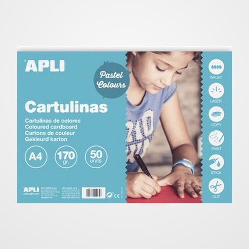 CARTULINA A4 APLI 170gr PAQUETE DE 50 HOJAS. COLOR BLANCO