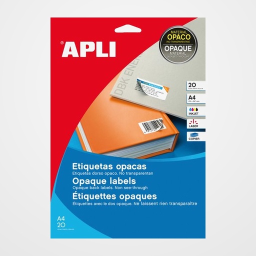 ETIQUETAS ADH.IMPR.APLI A4 BLANCA C.RECTOS OPACA BLISTER 20h 210x297 mm 20 uds.(11709)