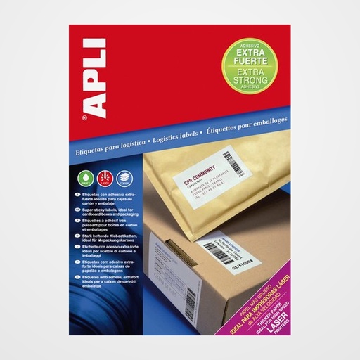 ETIQUETAS ADH.IMPR.APLI A4 BLANCA EXTRA-FUERTE C.RECTOS CAJA 100h 210x148 mm 200 uds.(11786)