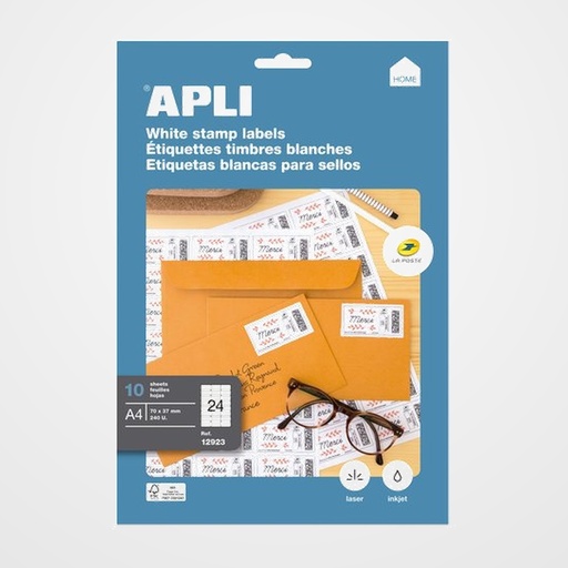 ETIQUETAS ADH.IMPR.APLI A4 BLANCAS C.ROMOS  BLISTER 10h  70x37 mm 240 uds. (12923)