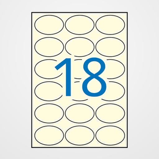 ETIQUETAS ADH.IMPR.APLI A4 COL.PASTEL CREMA OVALADA BLISTER 20h 63,5x42,3 mm 360 uds.(11799)