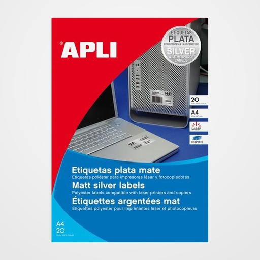 ETIQUETAS ADH.IMPR.APLI A4 METALIZ.PLATA INKJET BRILLO BLISTER 20h CIRCULAR Ø 40 mm 480 uds.(12975)