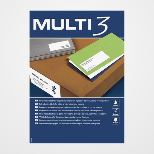ETIQUETAS ADH.IMPR.MULTI3 A4 BLANCA C.RECTOS CAJA 100h  105x74 mm 800 uds.(04712)