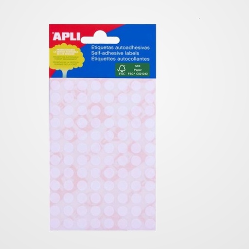 ETIQUETAS ADH.MANUALES BOLSA APLI MINI BLANCAS REDONDAS (6h) Ø 10 mm 378 uds.(02660)