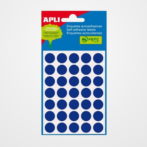 ETIQUETAS ADH.MANUALES BOLSA APLI COLOR AZUL REDONDAS Ø 13 mm (02056)