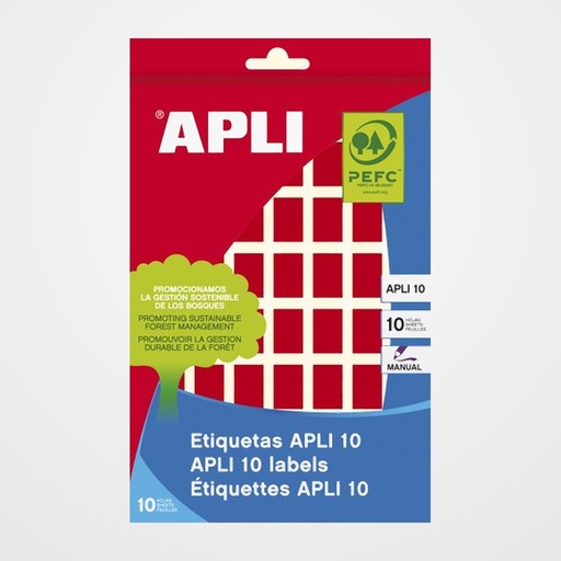 ETIQUETAS ADH.MANUALES BOLSA APLI COLOR ROJO 8h C.ROMOS 12x18 mm 448 uds.(02752)