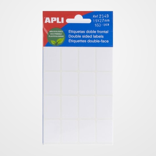 ETIQUETAS ADH.MANUALES BOLSA APLI DOBLE FRONTAL BLANCAS 5h 19x27 mm 160 uds.(02549)