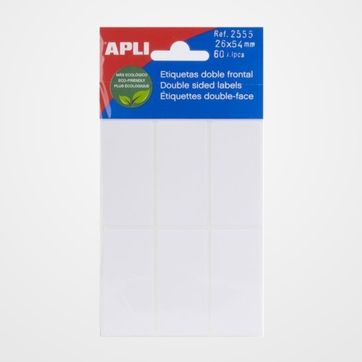 ETIQUETAS ADH.MANUALES BOLSA APLI DOBLE FRONTAL BLANCAS 5h 26x54 mm 60 uds.(02555)