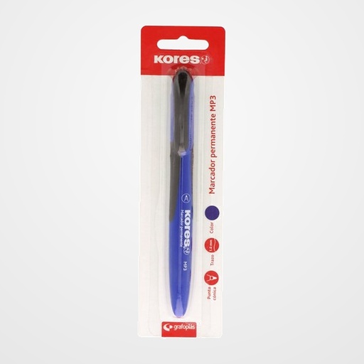 MARCADOR PERMANENTE KORES MP3 CONICO AZUL BLISTER